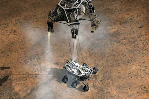 Representación de la Mars Express Orbiter y el módulo de aterrizaje Beagle 2