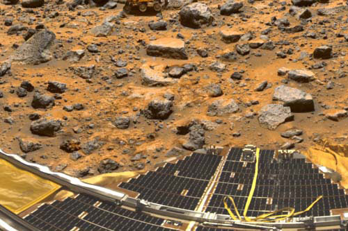 Vista de la superficie marciana desde la Mars Pathfinder