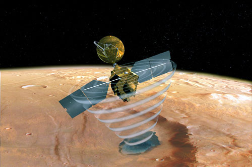 Representación de la Mars Reconnaissance Orbiter en la órbita marciana